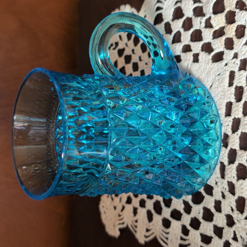 Vintage Indiana Glass Blue Diamond Point Tankard Mug